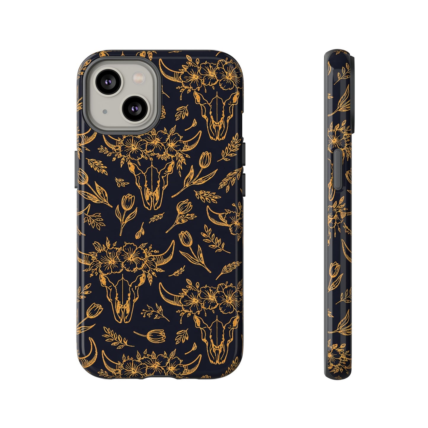 Gold Line Floral Skulls Tough Case