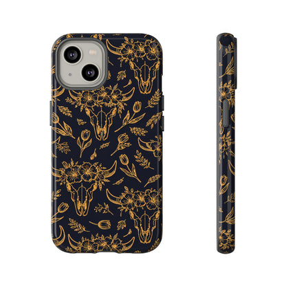 Gold Line Floral Skulls Tough Case