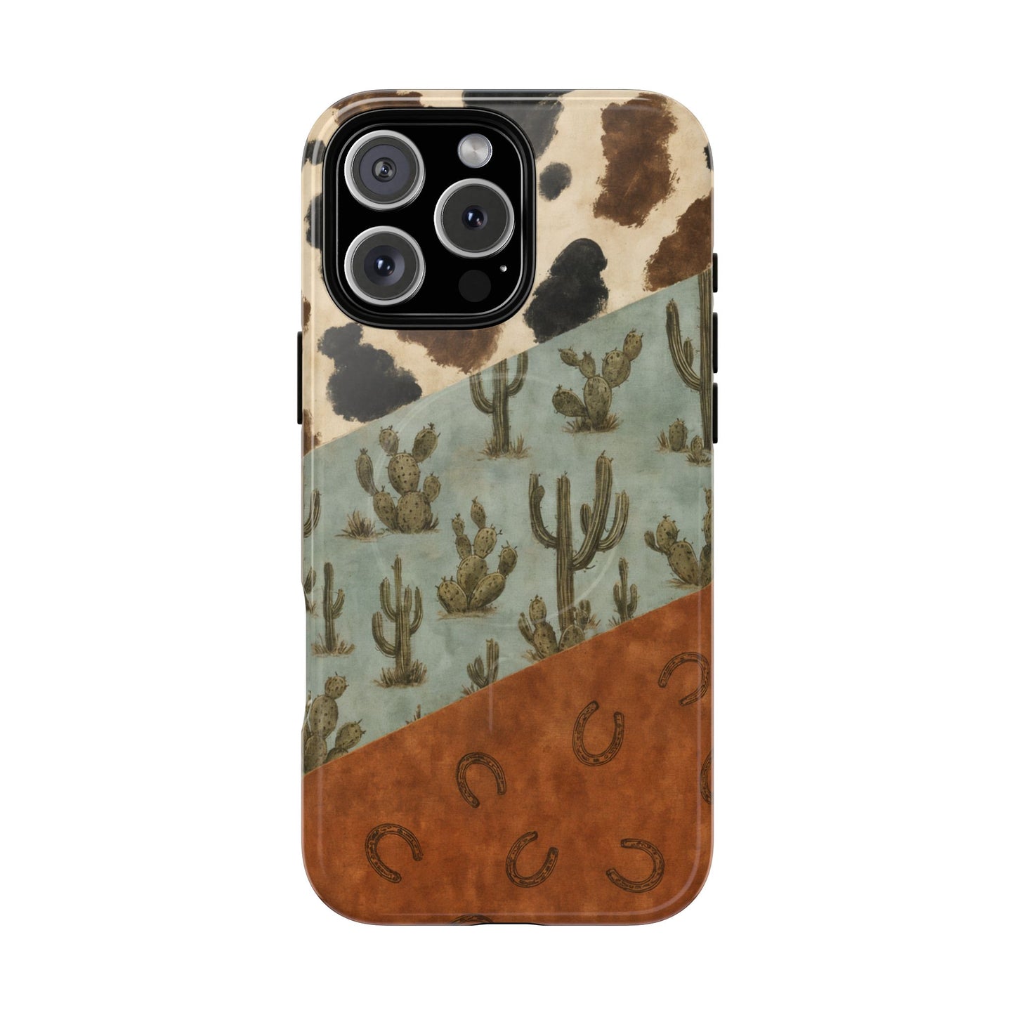 Cowhide Turquoise Cactus Magnetic Case