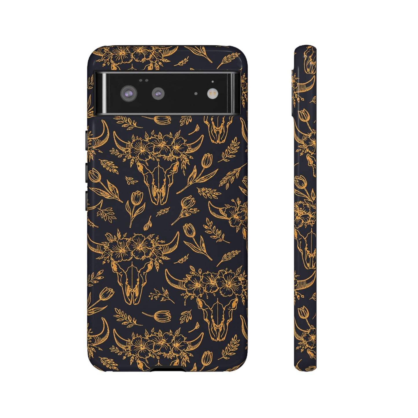 Gold Line Floral Skulls Tough Case