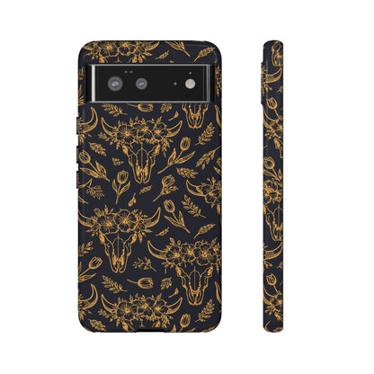 Gold Line Floral Skulls Tough Case