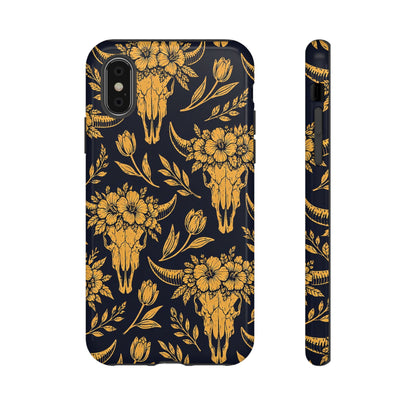 Navy Gold Floral Skulls Tough Case