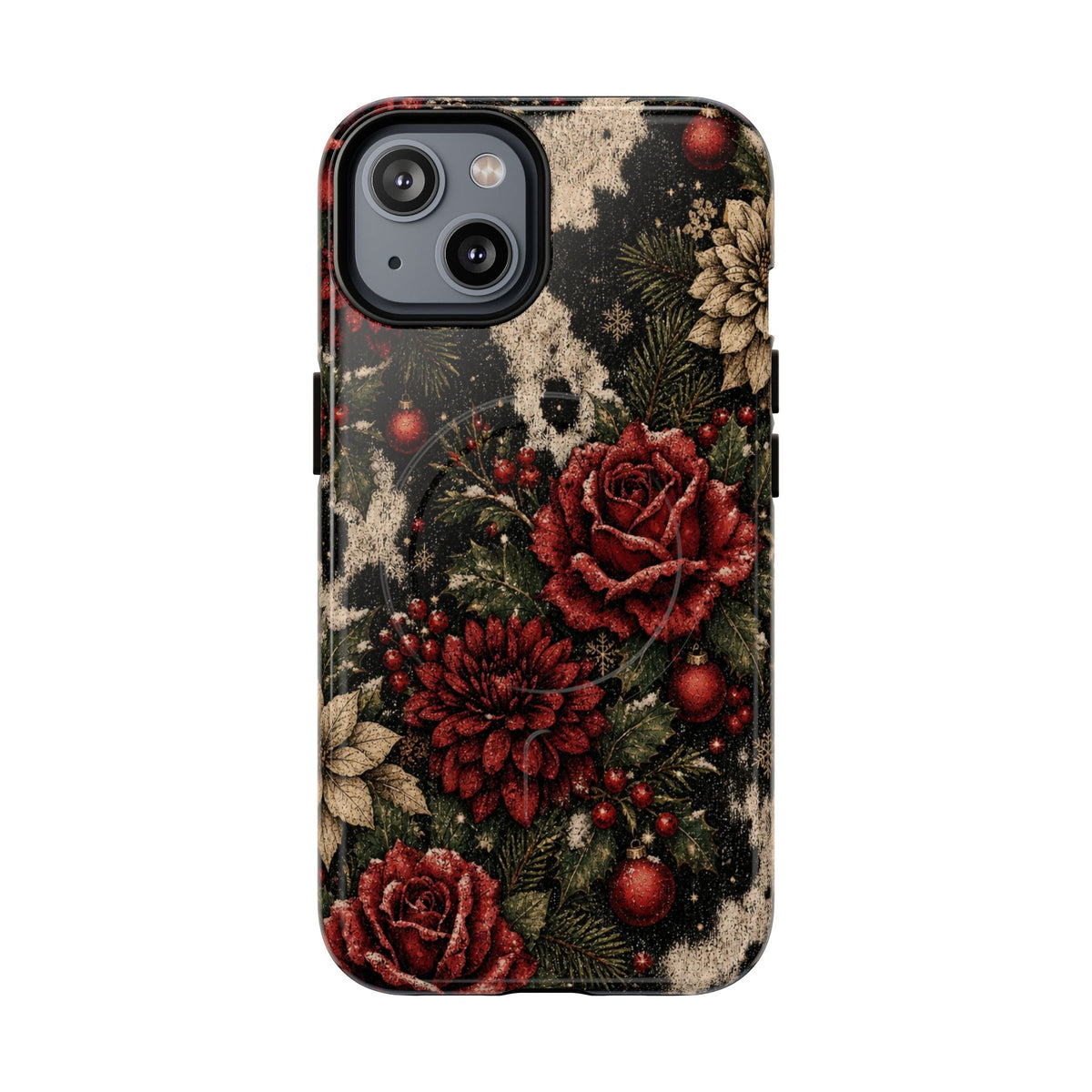 Cowhide Christmas Roses Magnetic Case