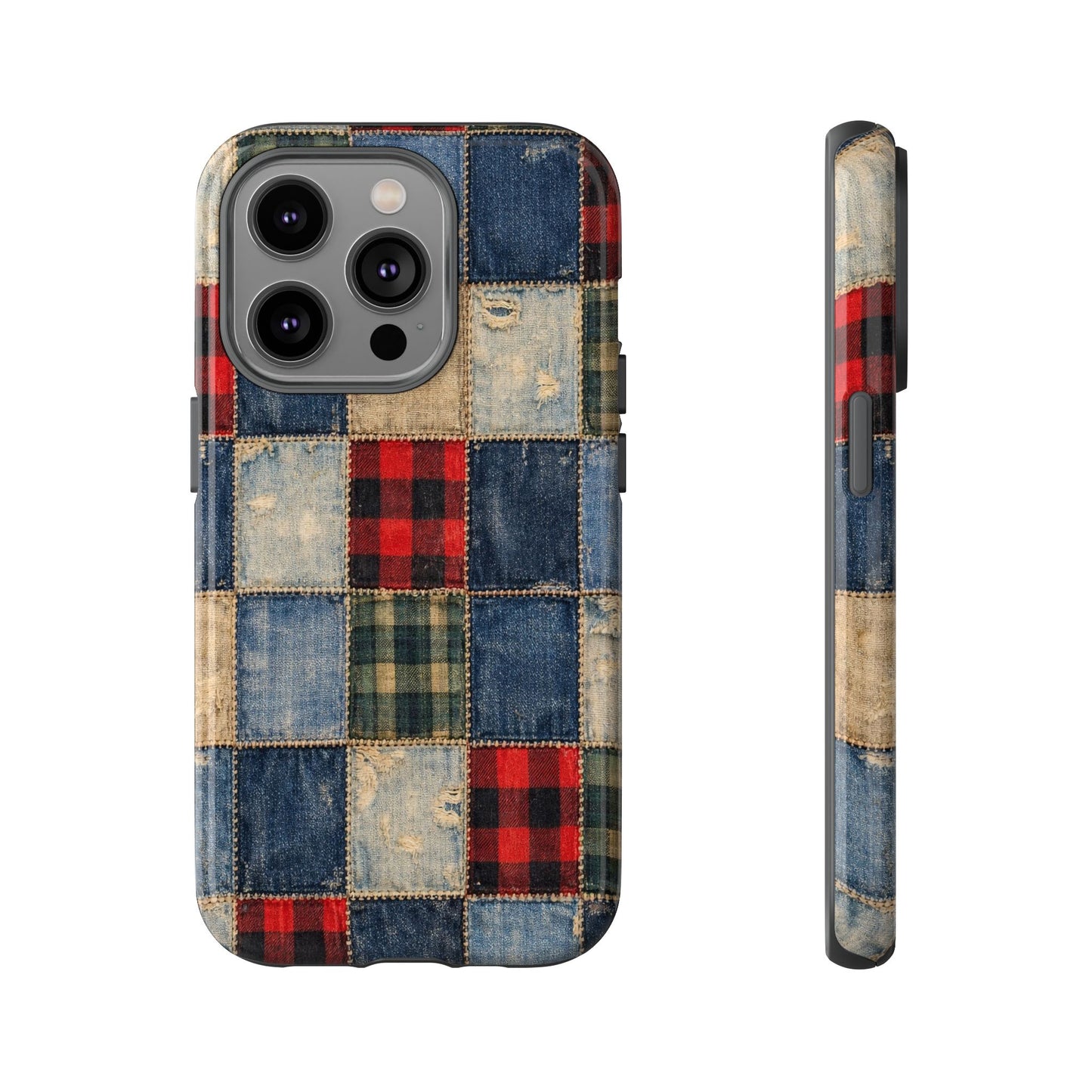 Denim Plaid Patchwork Tough Case