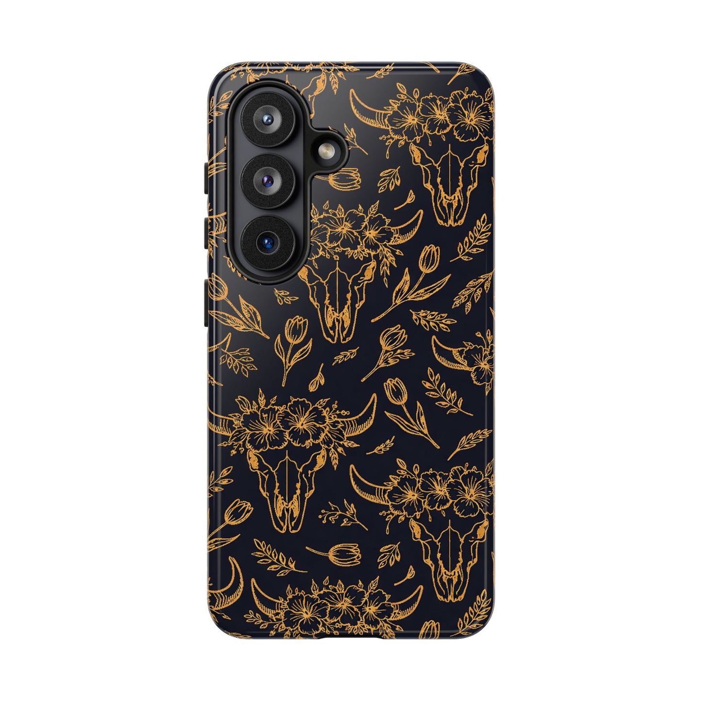 Gold Line Floral Skulls Tough Case