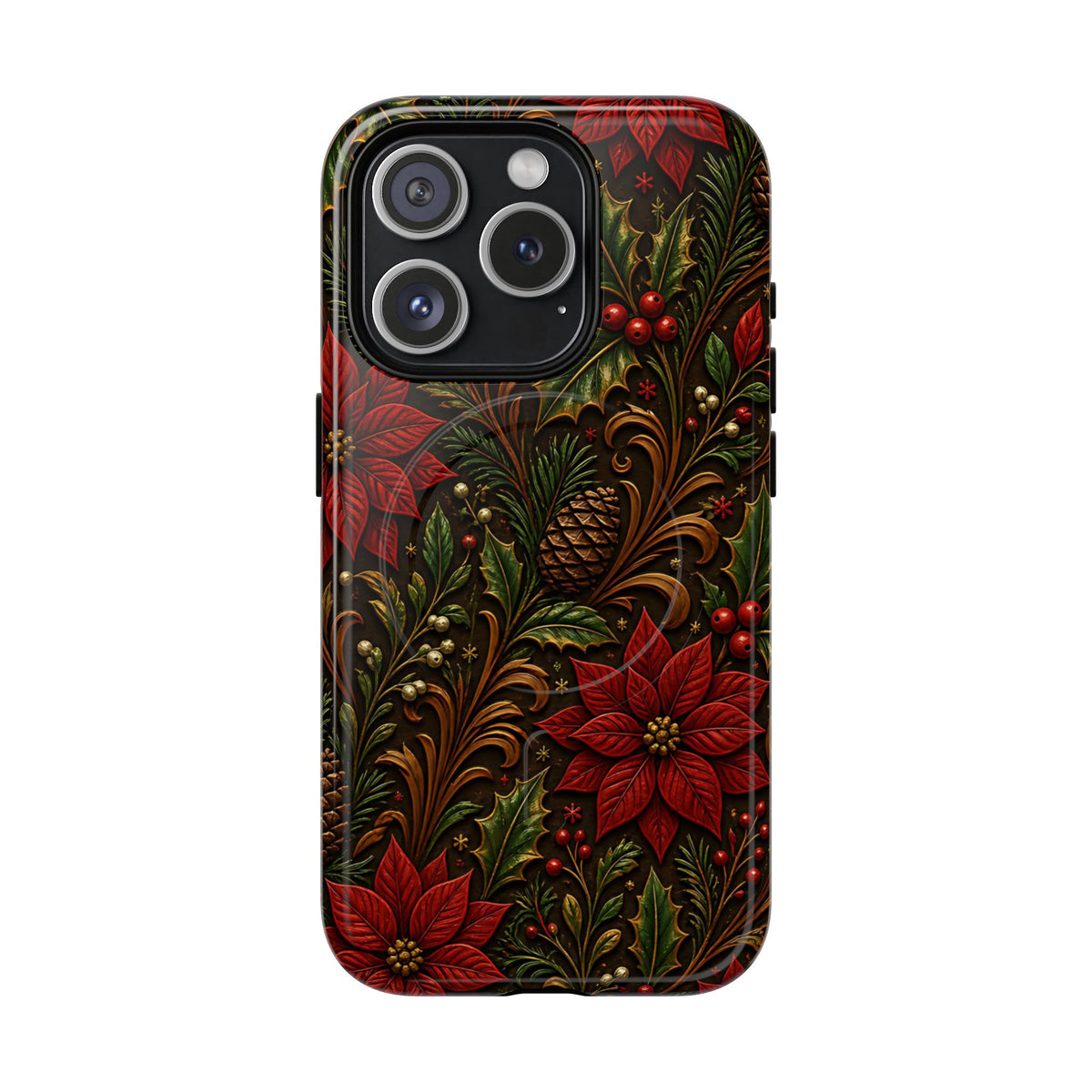 Carved Christmas Holly Magnetic Case