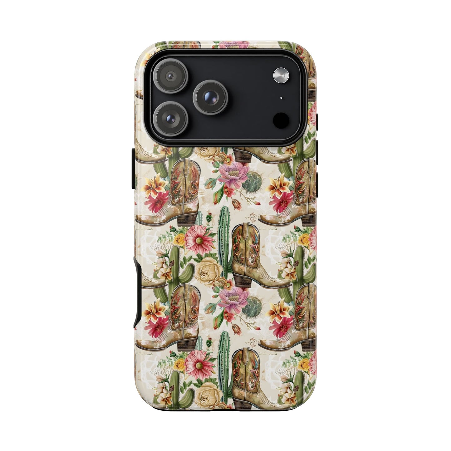 Pink Flowers and Boots Tough Phone Case
