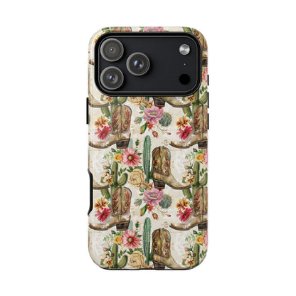 Pink Flowers and Boots Tough Phone Case