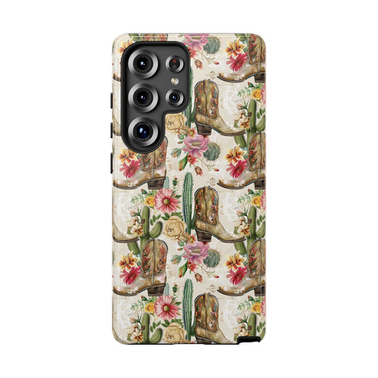 Pink Flowers and Boots Phone Case