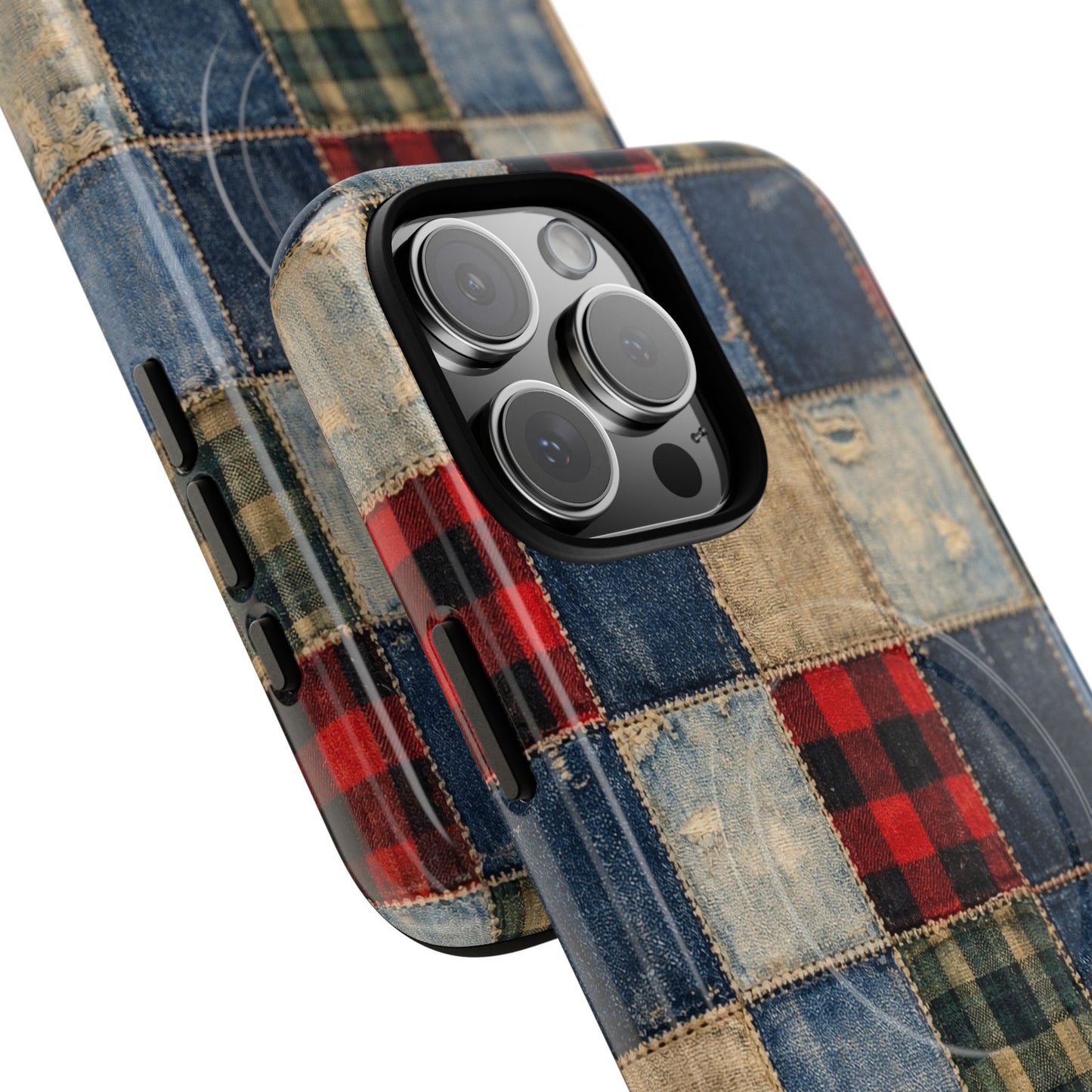 Denim Plaid Patchwork Magnetic Case