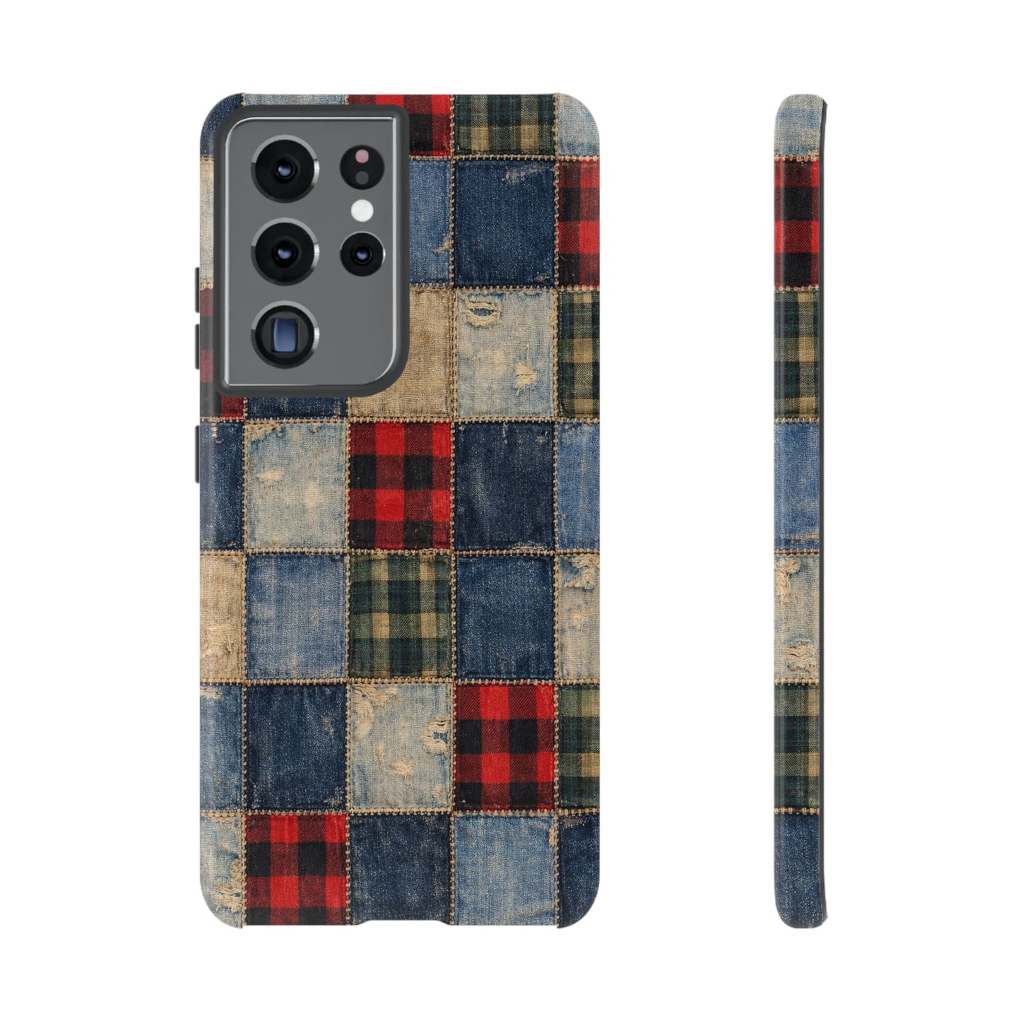 Denim Plaid Patchwork Tough Case