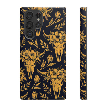 Navy Gold Floral Skulls Tough Case