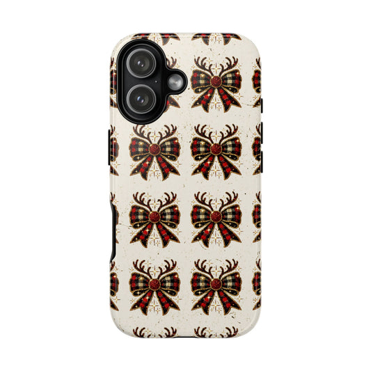 Christmas Antlers + Bows Tough Phone Case