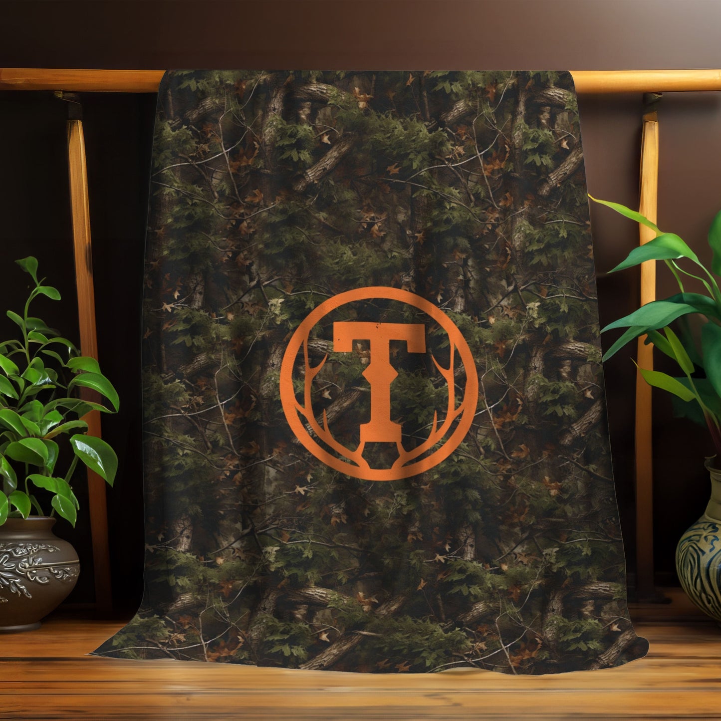 Antler Monogram Camo Blanket