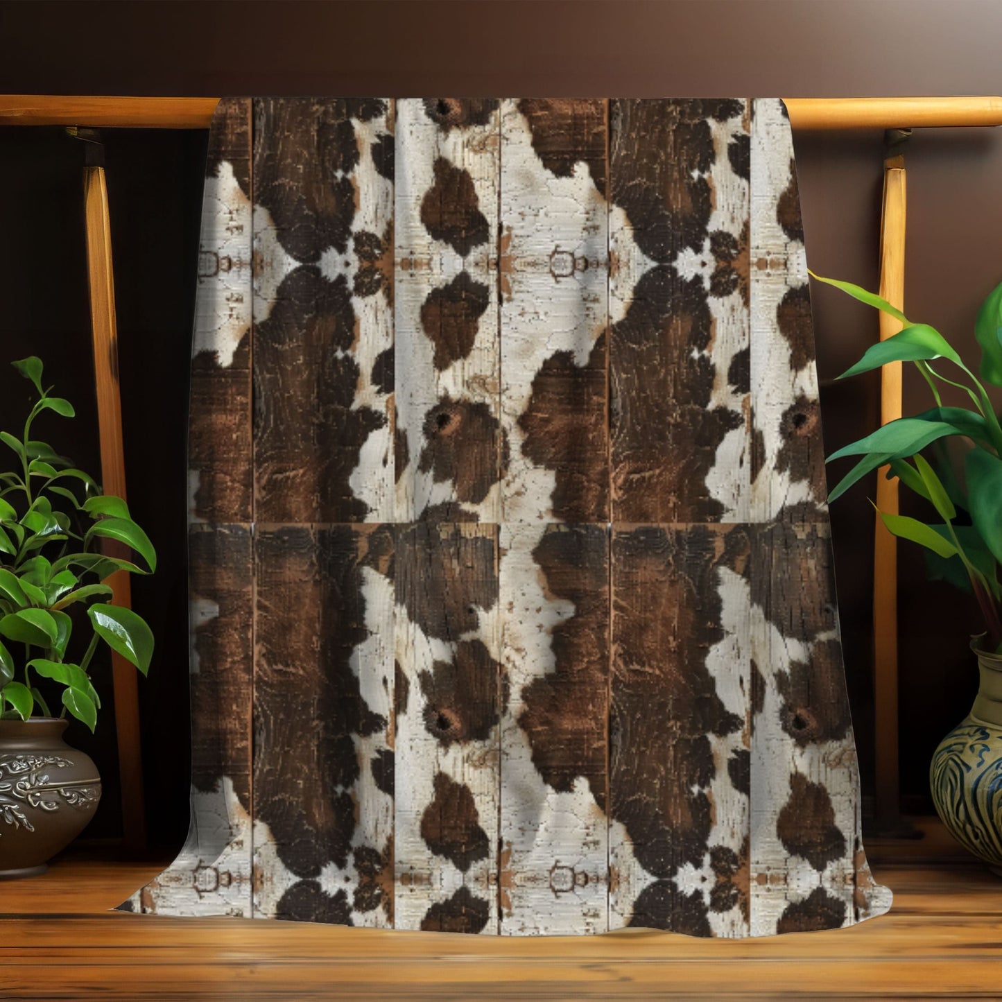 Brown Wooden Cowhide Blanket