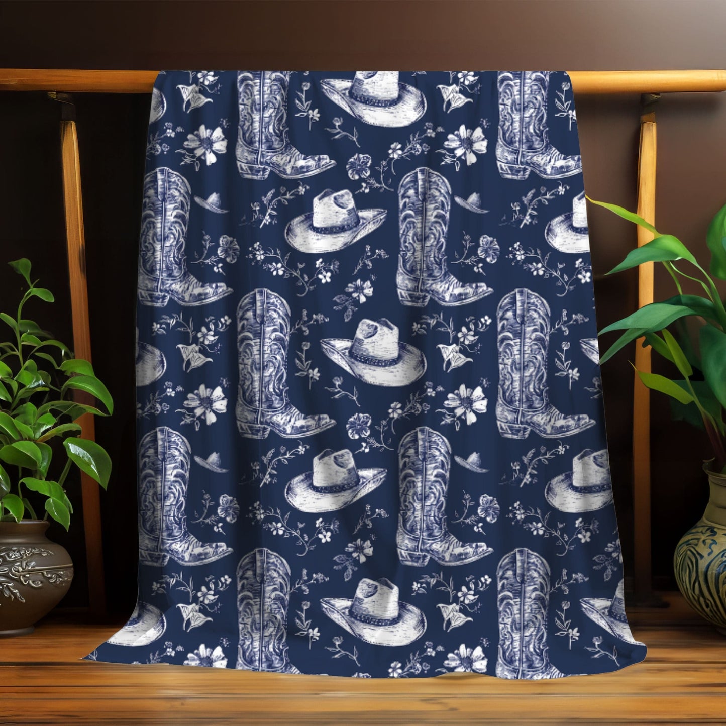 Navy Floral Boots Blanket