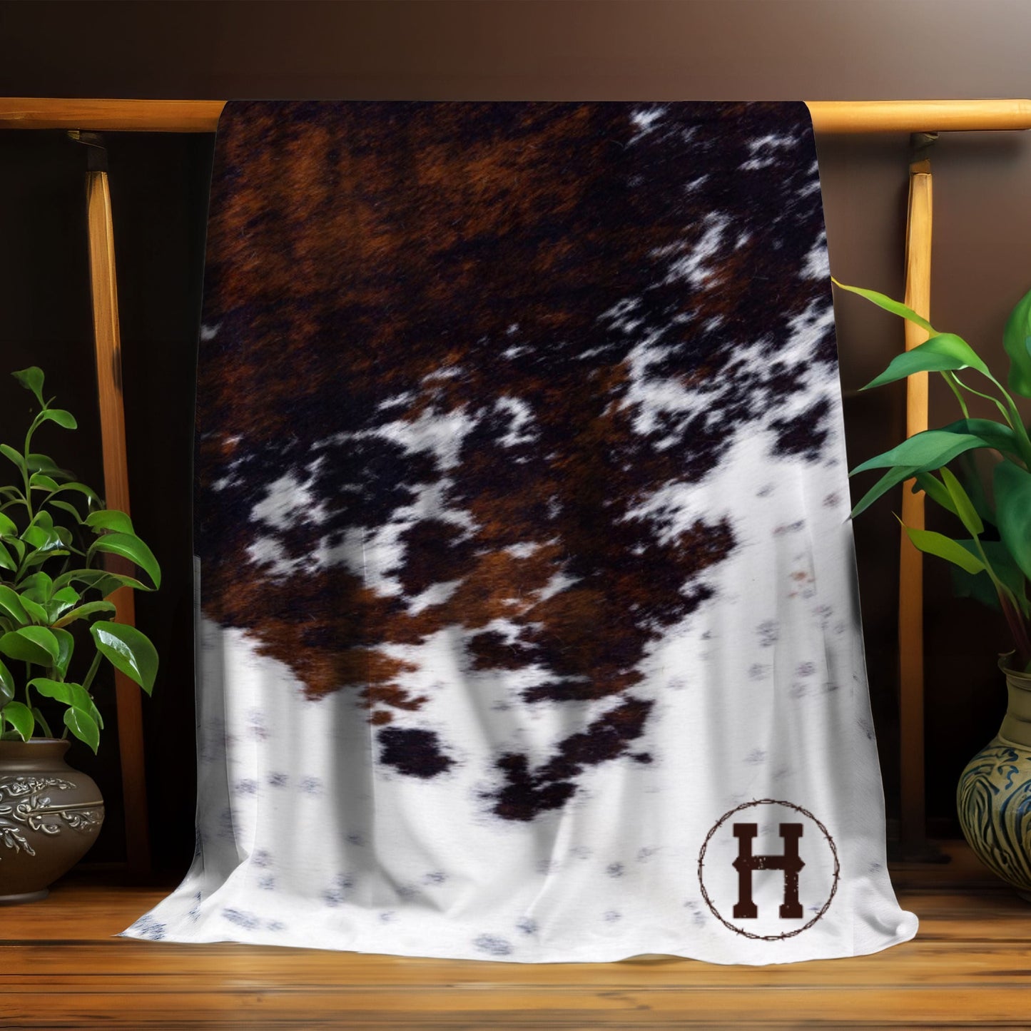 Cowhide Print Monogram Blanket