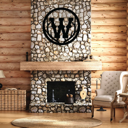 Antler Circle Monogram Metal Sign