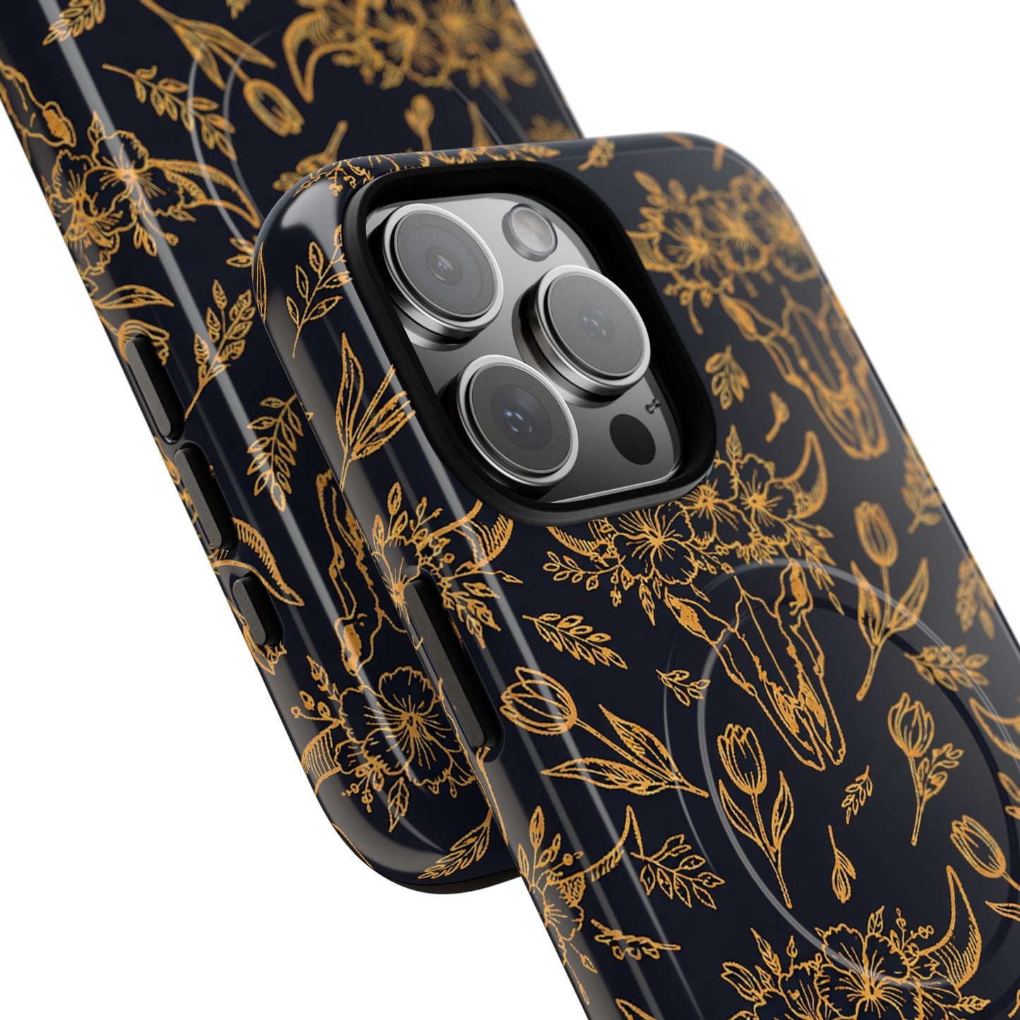 Gold Line Floral Skulls Magnetic Case