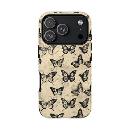 Black Vintage Butterflies Tough Phone Case
