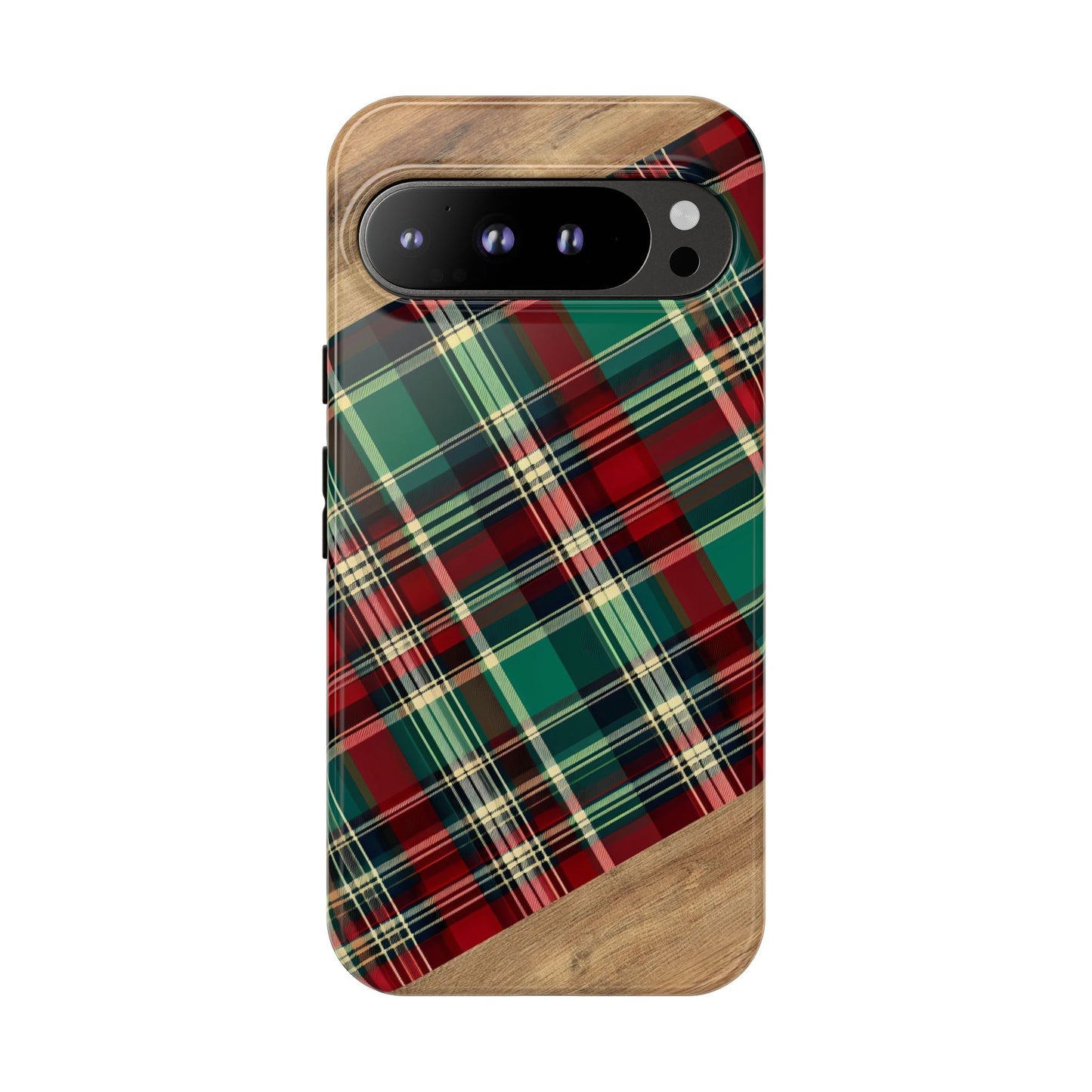 Country Christmas Plaid and Wood Tough Phone Case