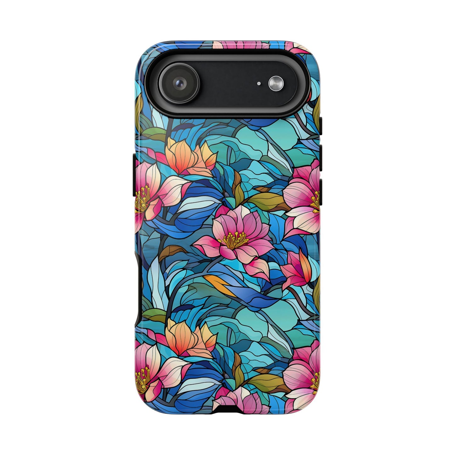 Stained Glass Pink Flowers Tough Phone Case