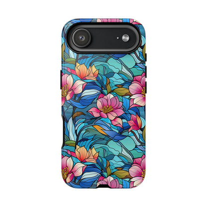 Stained Glass Pink Flowers Tough Phone Case