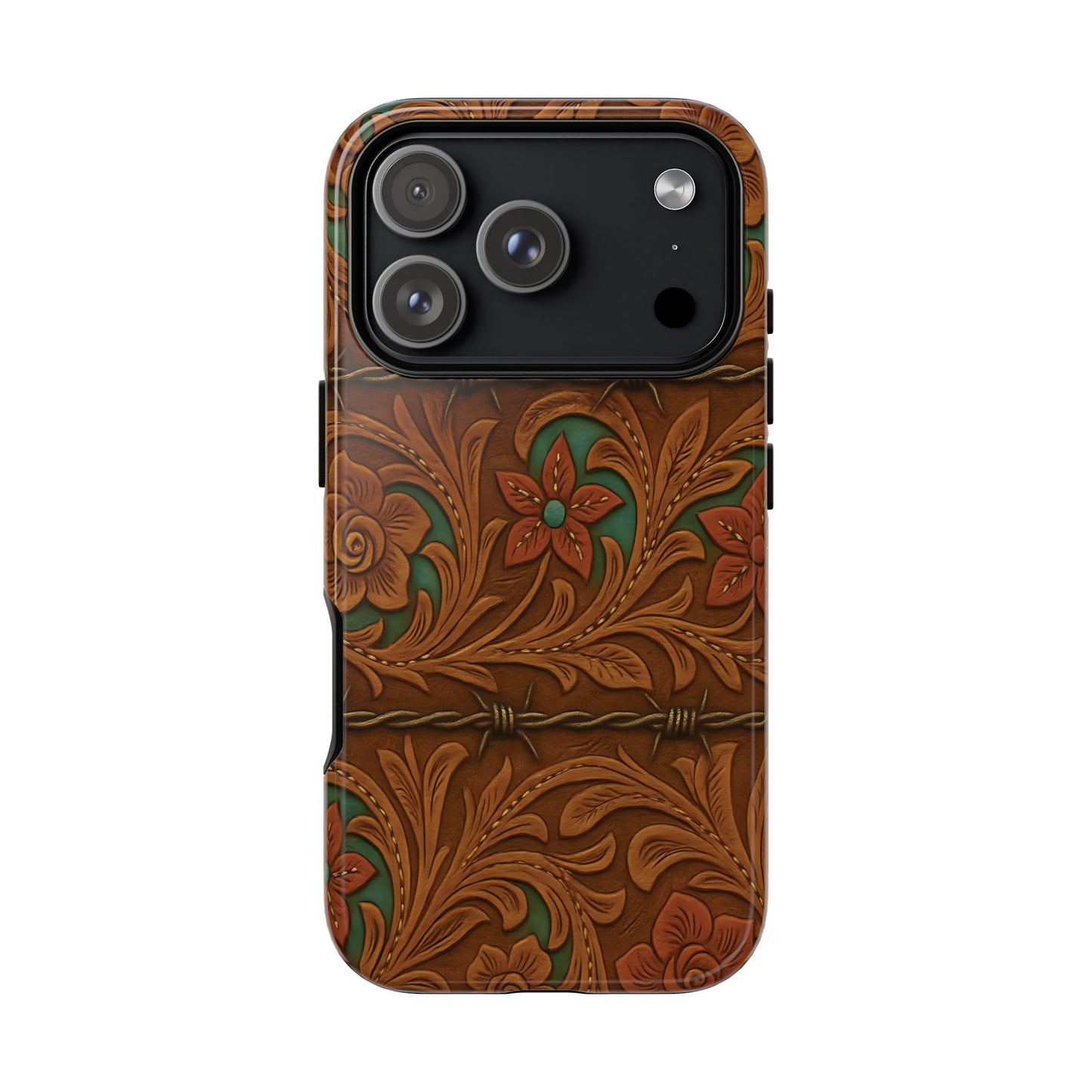 Faux Tooled Flowers + Barbed Wire Tough Phone Case