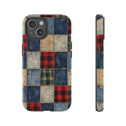 Denim Plaid Patchwork Tough Case
