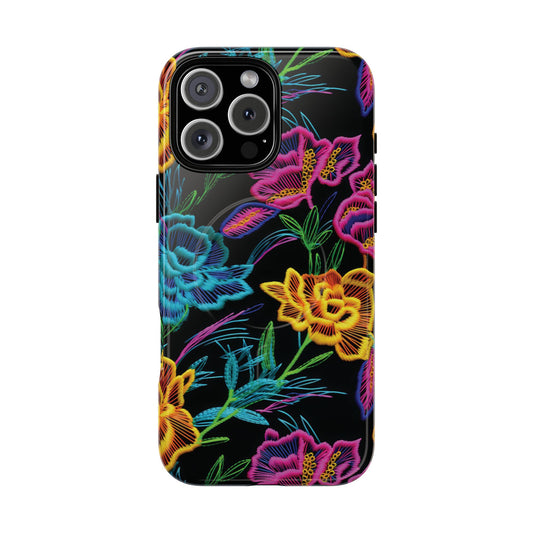 Neon Orange Flowers Magnetic Case