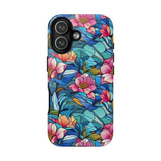 Stained Glass Pink Flowers Tough Phone Case