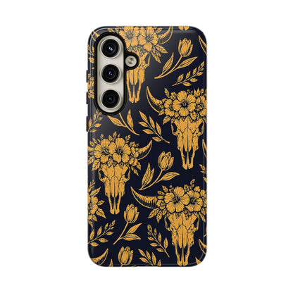 Navy Gold Floral Skulls Tough Case