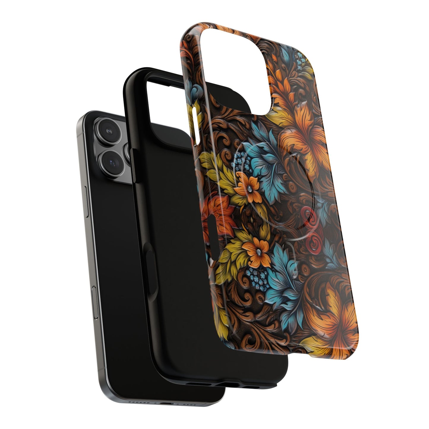 Floral Wood-Print Magnetic Case