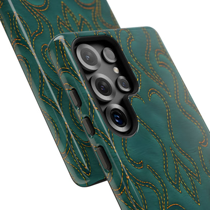 Faux Tooled Teal Stitch Tough Phone Case