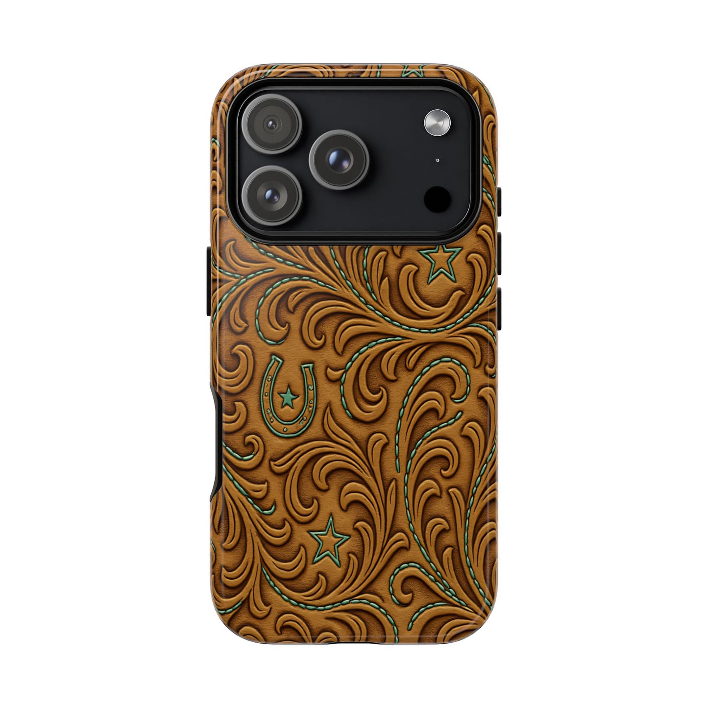 Tan Boot Stitch Horseshoe Scrolls Tough Case