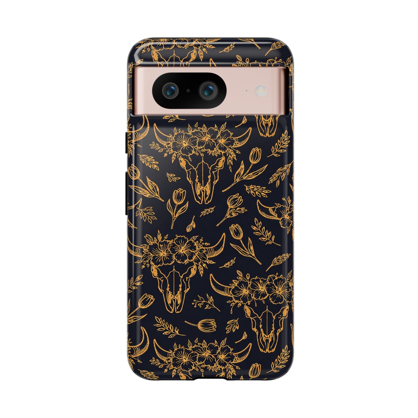 Gold Line Floral Skulls Tough Case