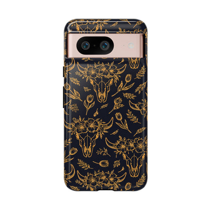 Gold Line Floral Skulls Tough Case