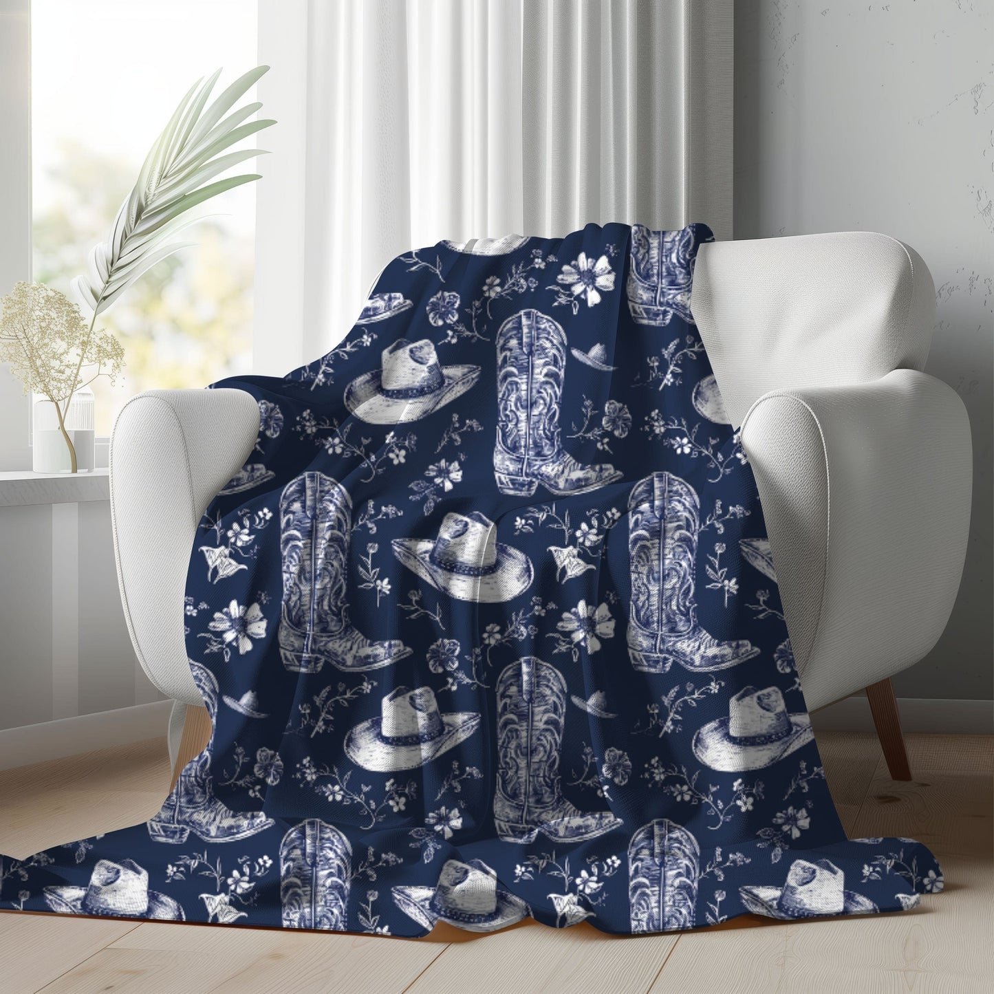 Navy Floral Boots Blanket