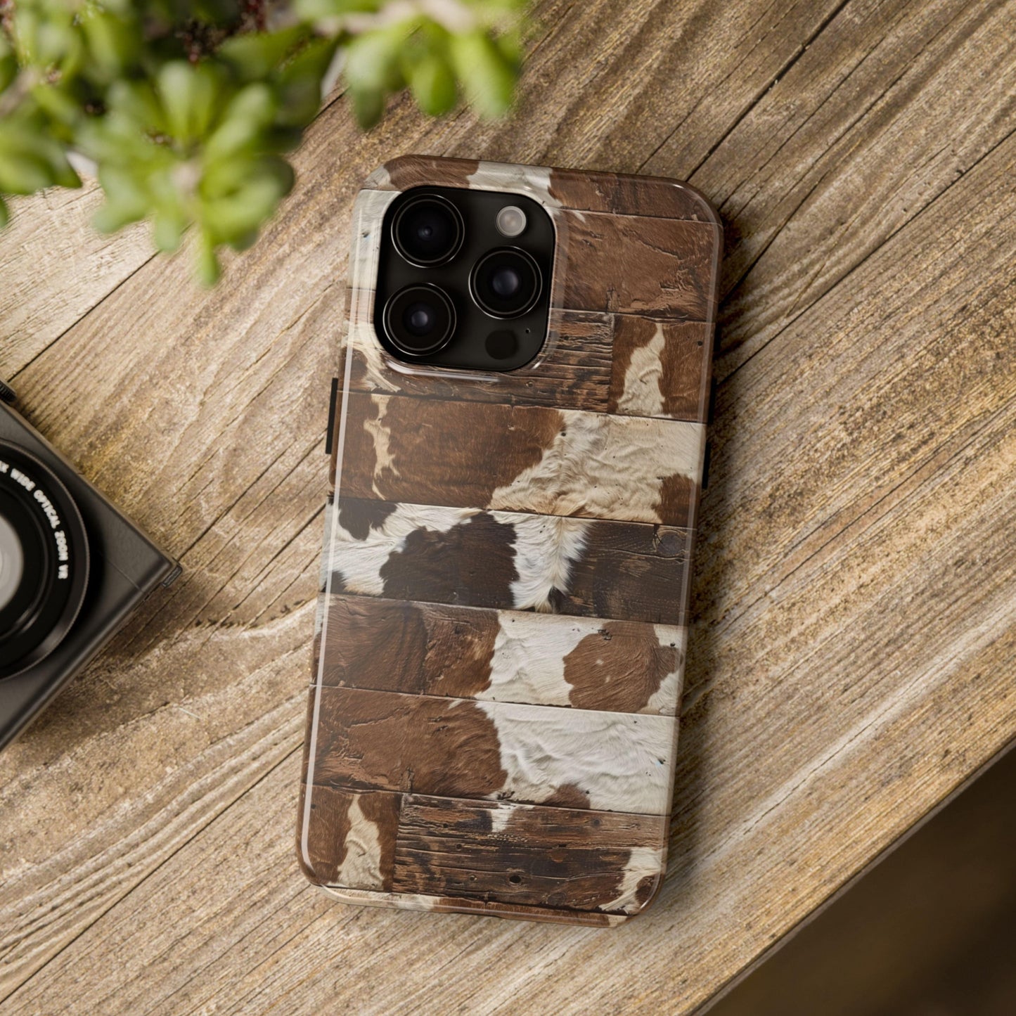 Brown Wooden Cowhide Phone Case