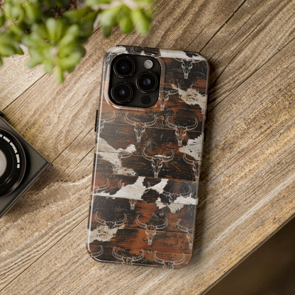 Wooden Cowhide Bull Skull Phone Case