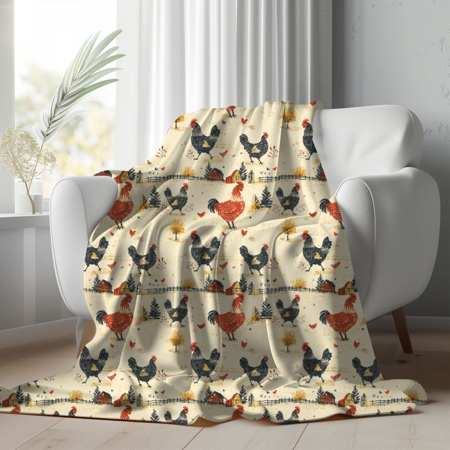 Red Black Chickens Blanket