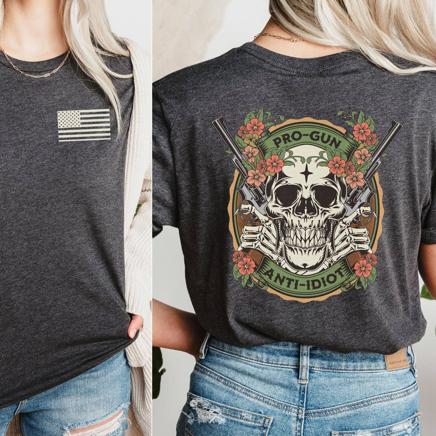 Pro-Gun Anti-Idiot Skull T-shirt