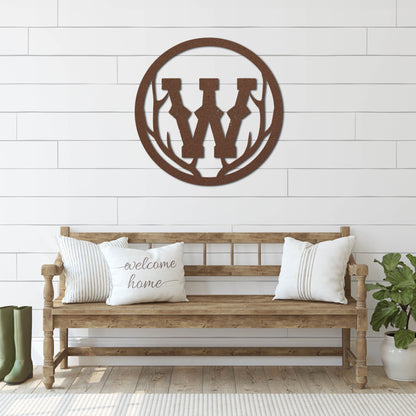 Antler Circle Monogram Metal Sign