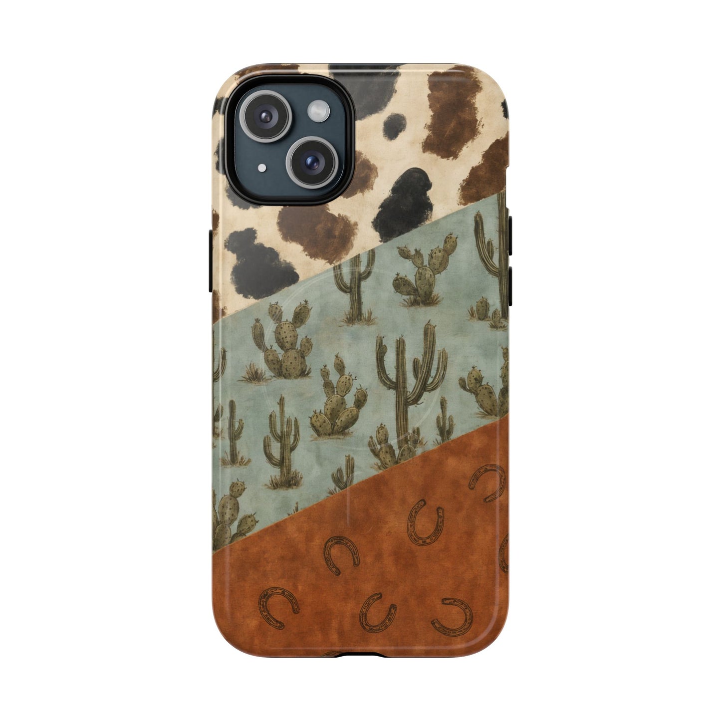 Cowhide Turquoise Cactus Magnetic Case