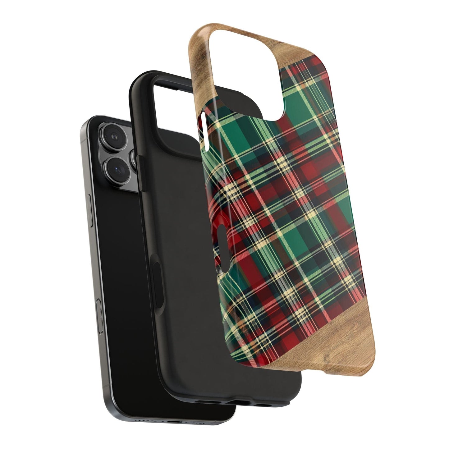 Country Christmas Plaid and Wood Phone Case