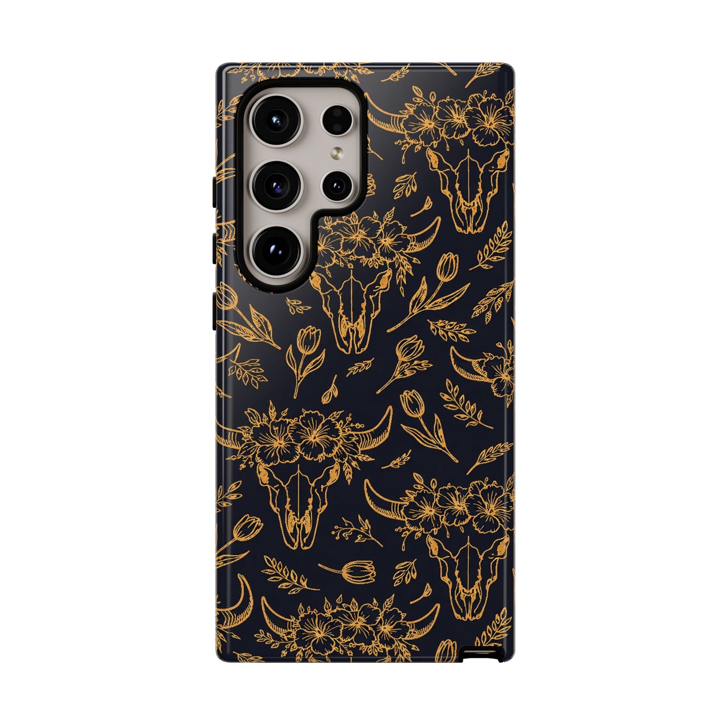 Gold Line Floral Skulls Tough Case