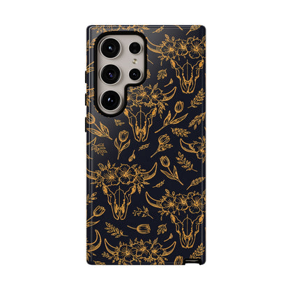 Gold Line Floral Skulls Tough Case