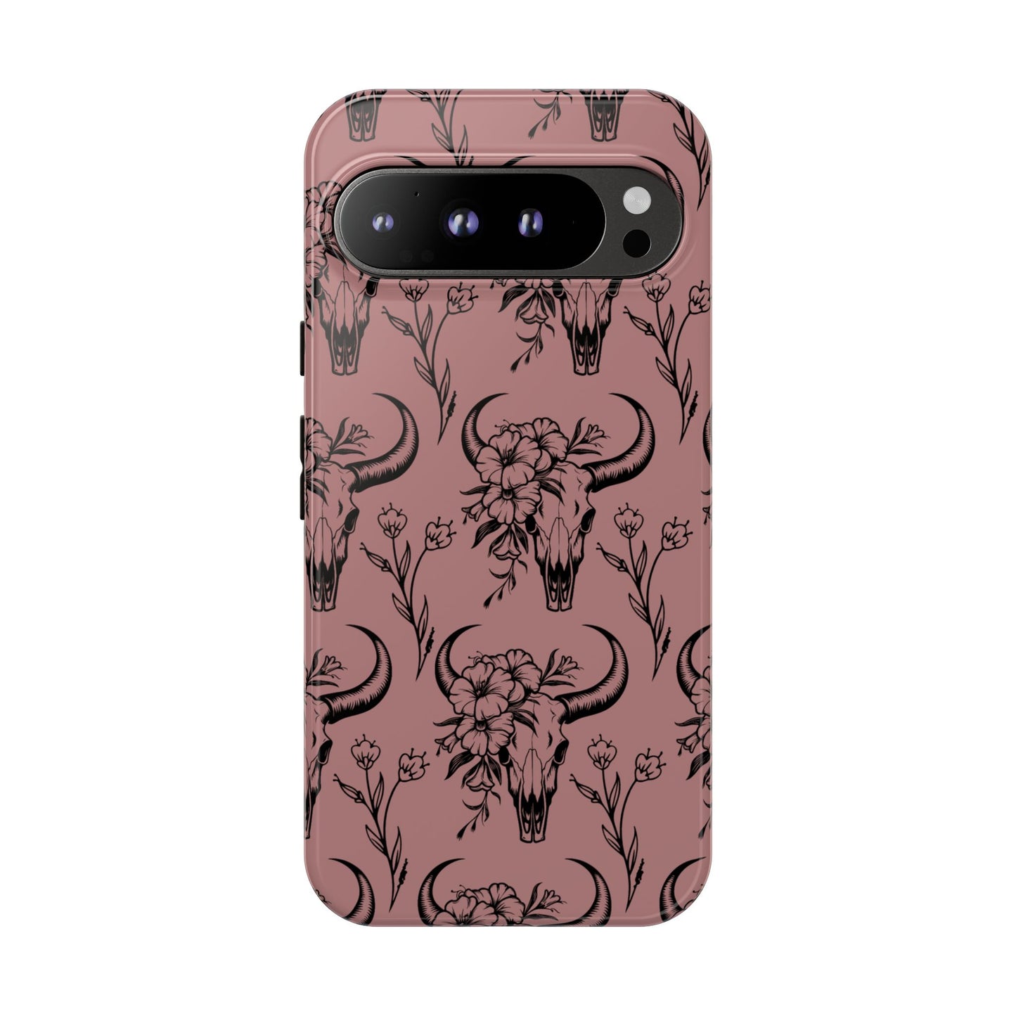 Mauve Floral Skull Tough Phone Case