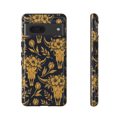 Navy Gold Floral Skulls Tough Case