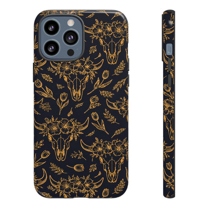 Gold Line Floral Skulls Tough Case